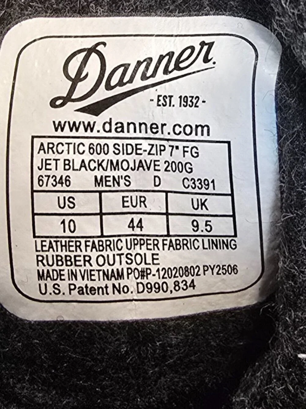 Danner Arctic 600 200G Insulated Jet Black /Mojave WP Hiking Boots Men's NEW
